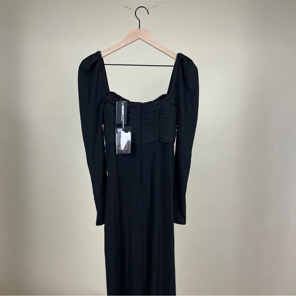 NWT Self-Portrait Jersey Gathered Midi Dress in Black - Picture 12 of 12